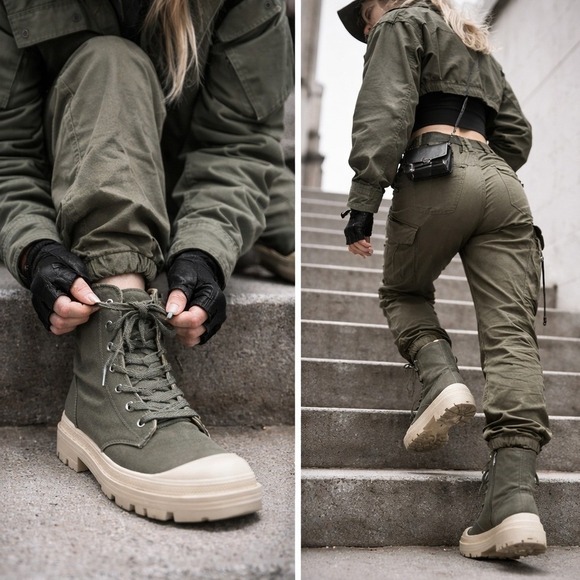 Portland Boot Company Shoes - Portland‎ Boot Co JoJo Sage Green Canvas Lug Sole Sneaker Boots Women's 10M
